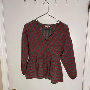 Striped V-Neck Peplum Sweater